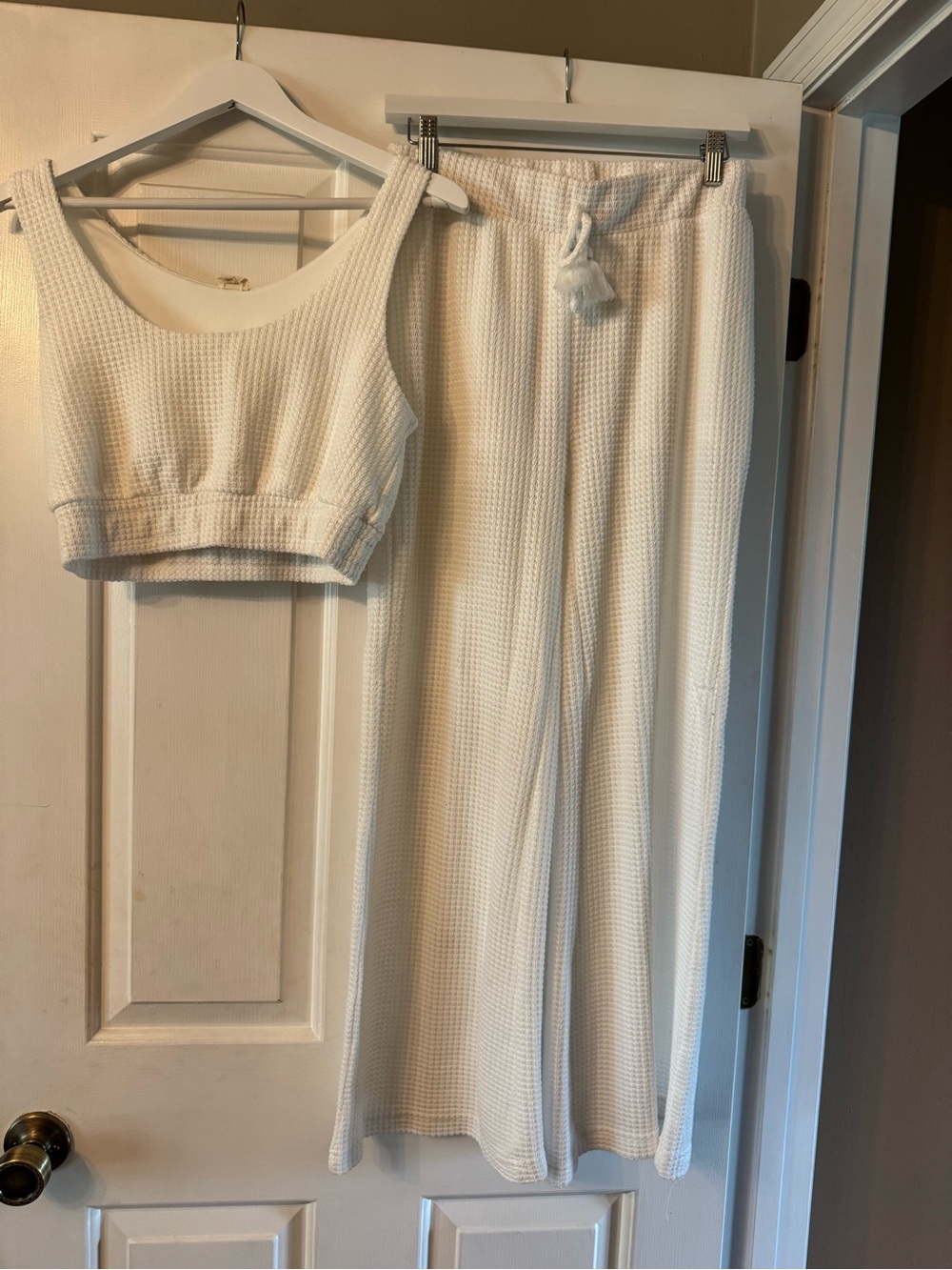 Surf Gypsy Cream Waffle-Knit Crop Tank & Wide-Leg Lounge Pants Beach Set